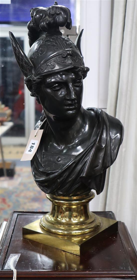 A late 19th / early 20th century dark patinated bronze bust of Hermes